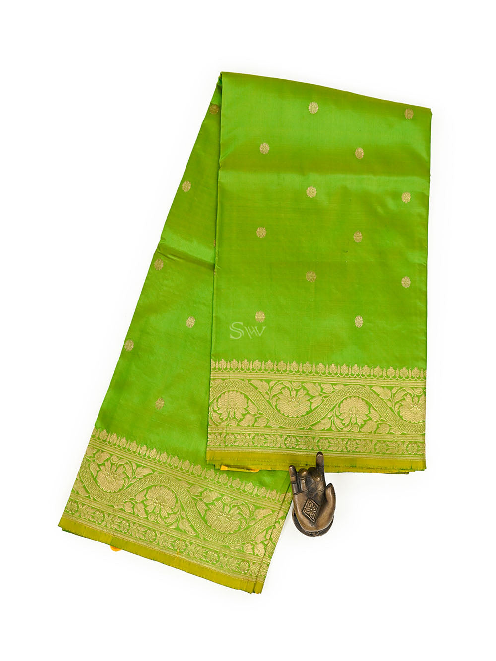 Lime Green Konia Katan Silk Handloom Banarasi Dupatta