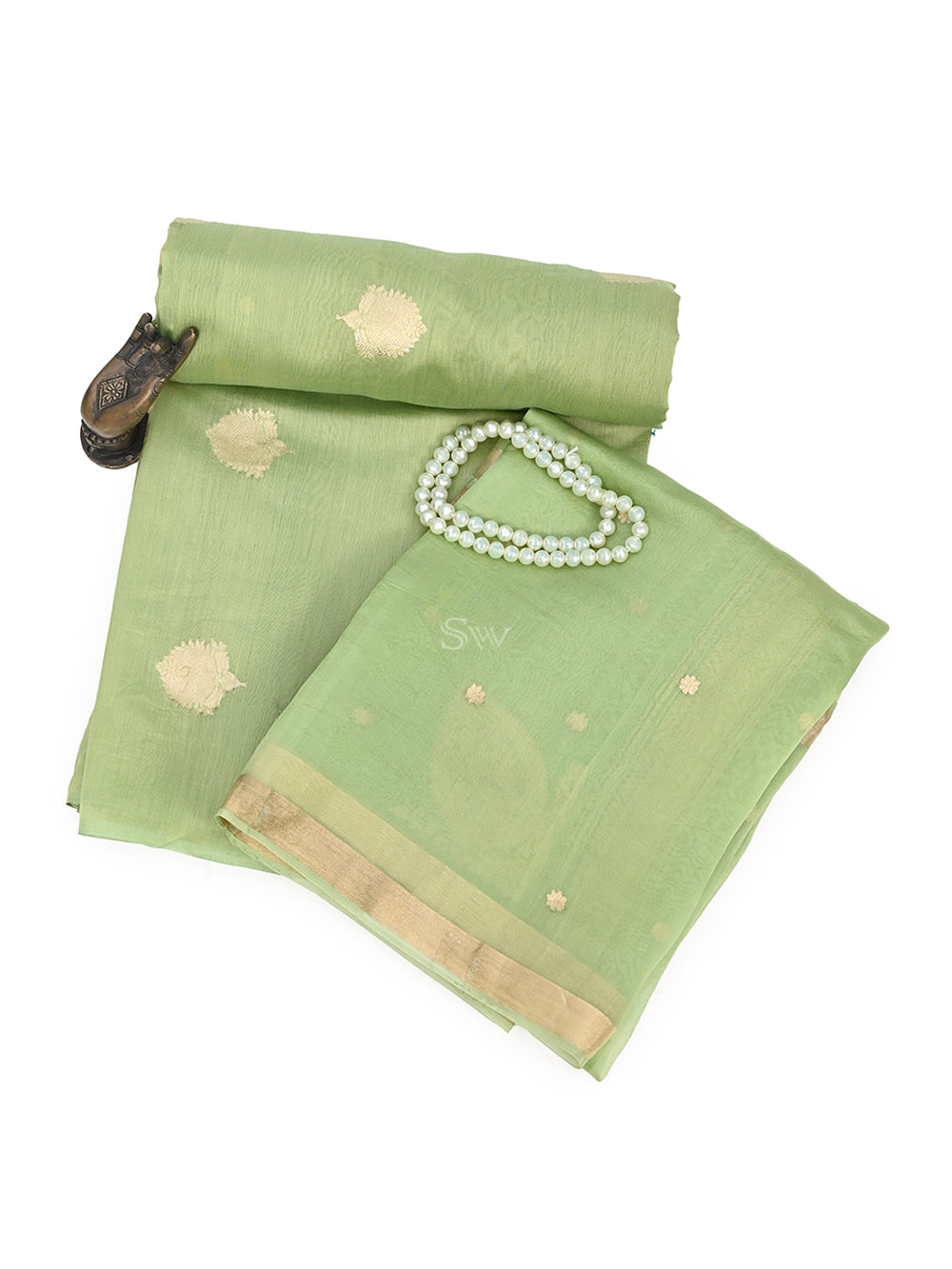 Pista Green Cotton Silk Handloom Banarasi Suit