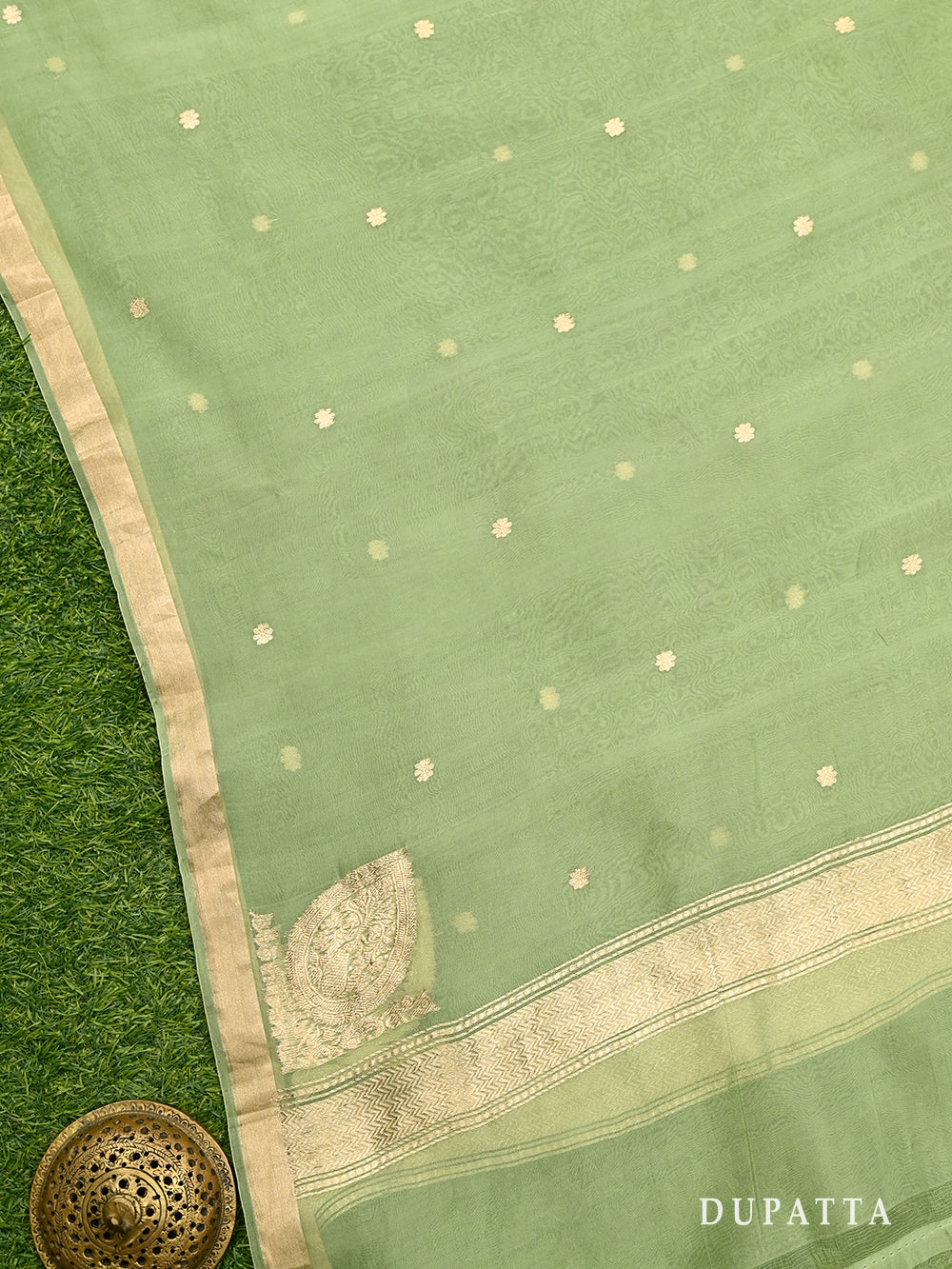 Pista Green Cotton Silk Handloom Banarasi Suit