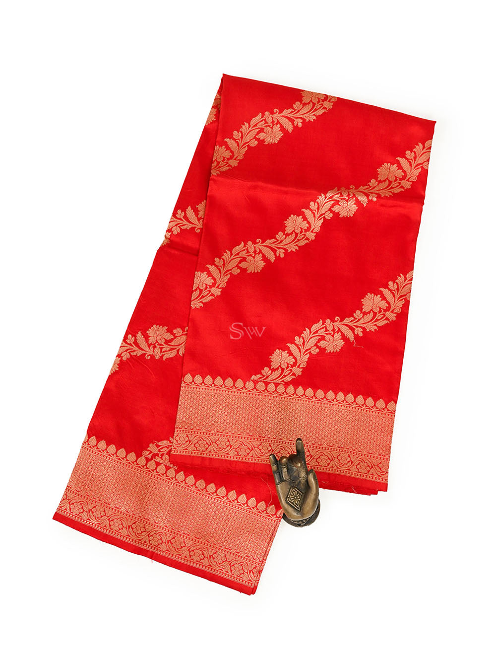 Red Leheriya Katan Silk Handloom Banarasi Dupatta