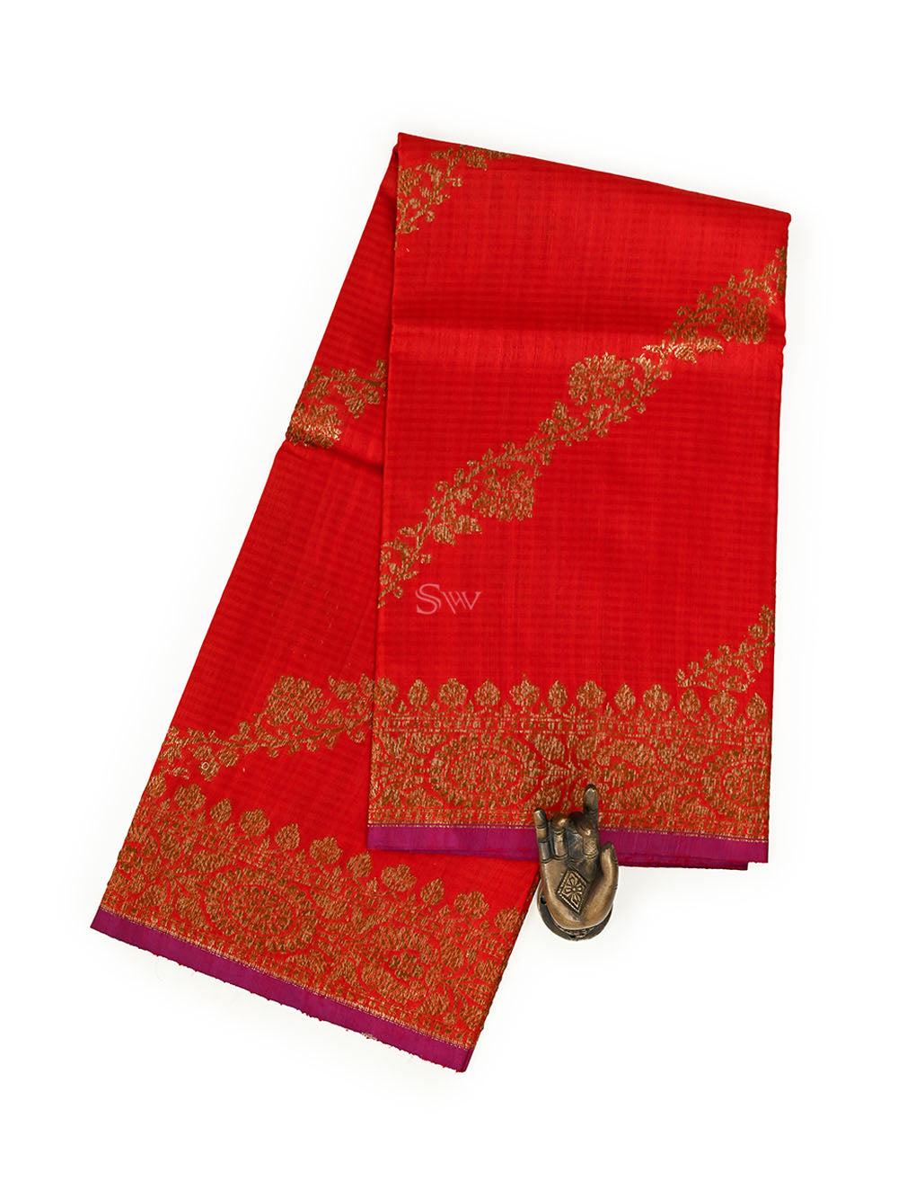 Red Dupion Silk Handloom Banarasi Dupatta