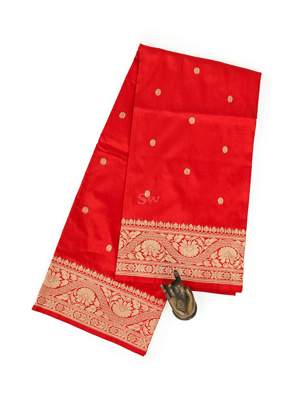 Red Konia Katan Silk Handloom Banarasi Dupatta