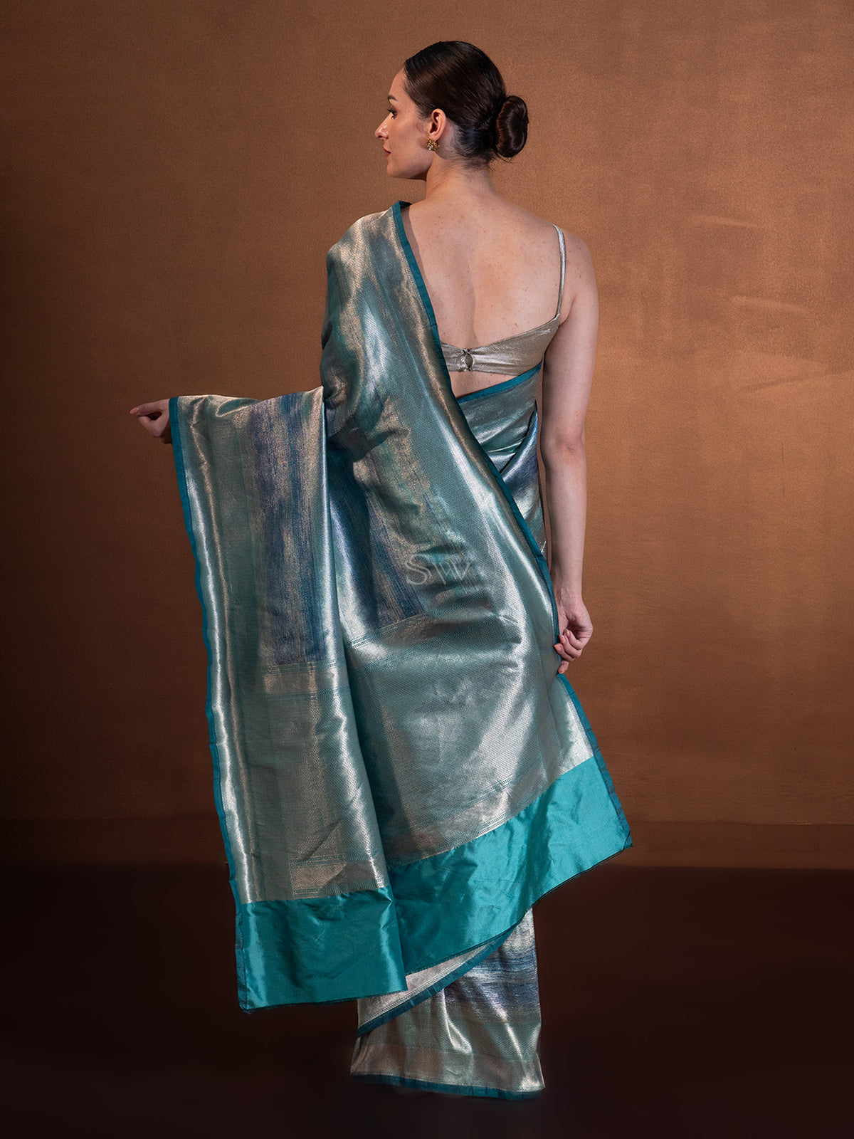 Teal Blue Tissue Katan Silk Handloom Banarasi Saree