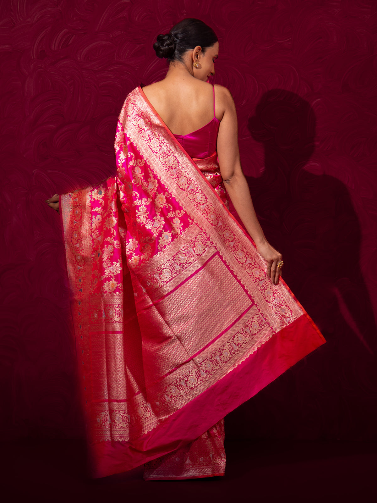 Pink Orange Meenakari Katan Silk Handloom Banarasi Saree