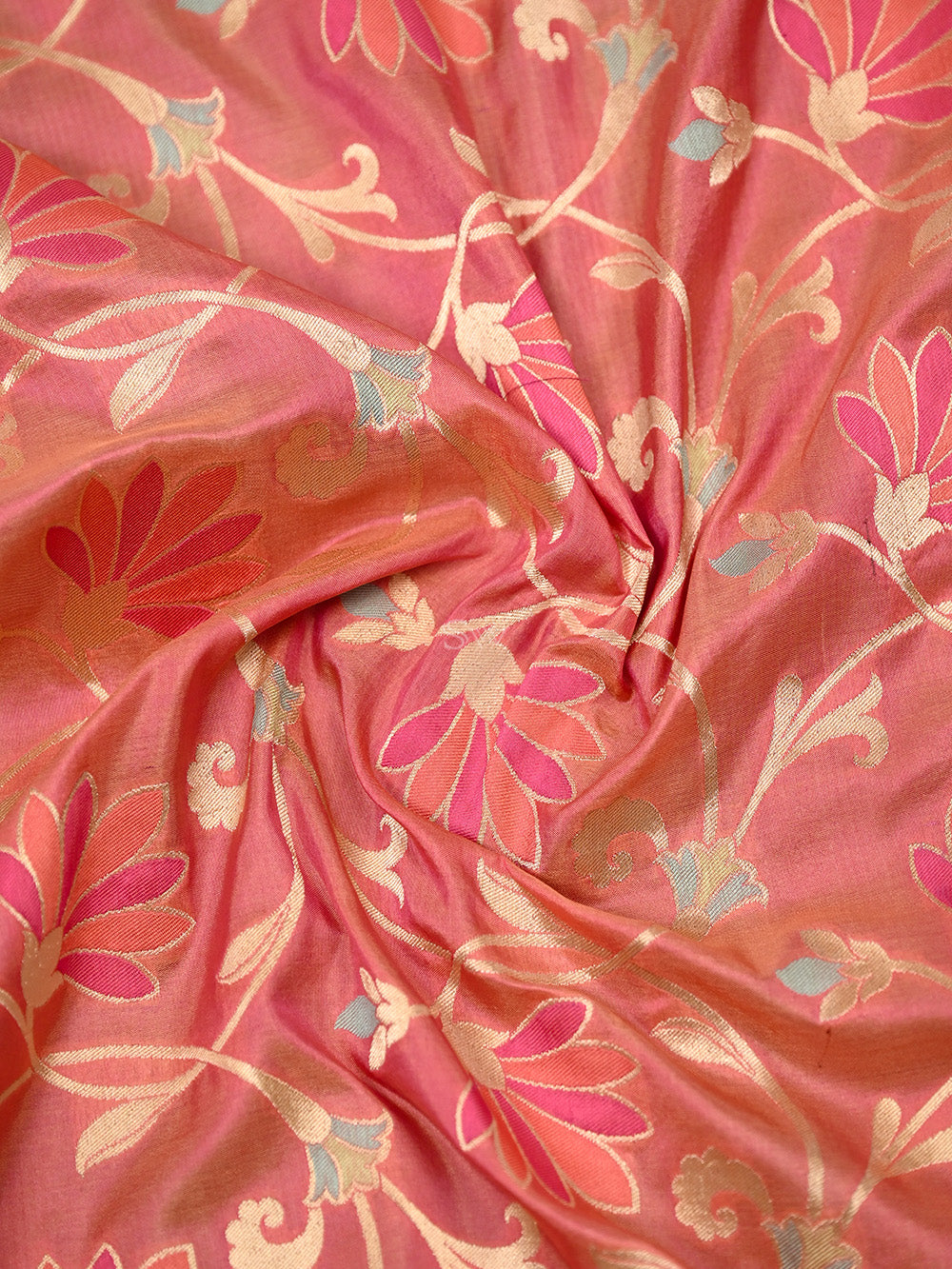 Pink Peach Meenakari Jaal Katan Silk Handloom Banarasi Saree