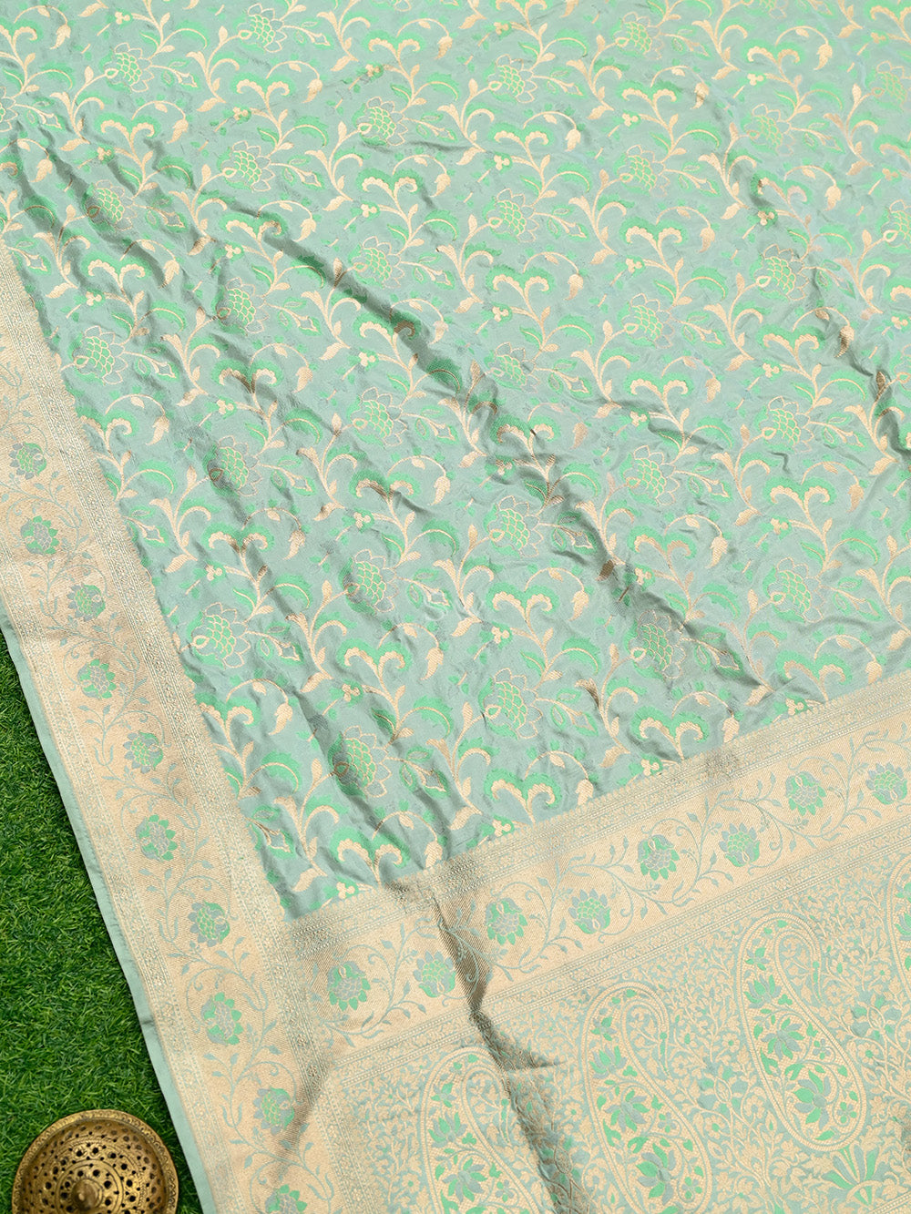 Pastel Aqua Green Meenakari Jaal Katan Silk Handloom Banarasi Saree