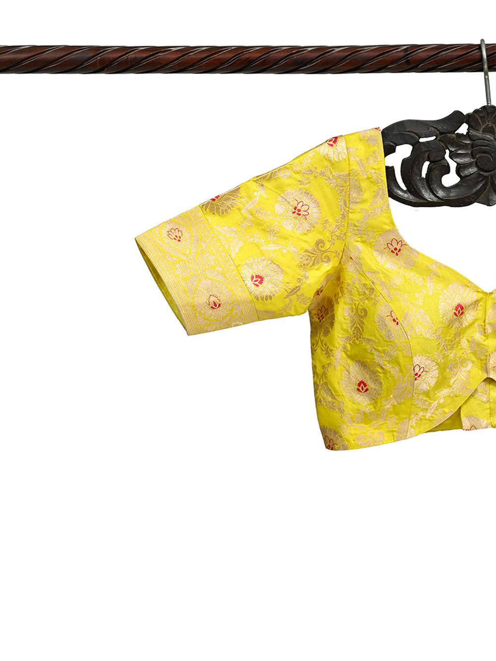 Lime Yellow Meenakari Uppada Silk Banarasi Ready-Made Blouse - Sacred Weaves