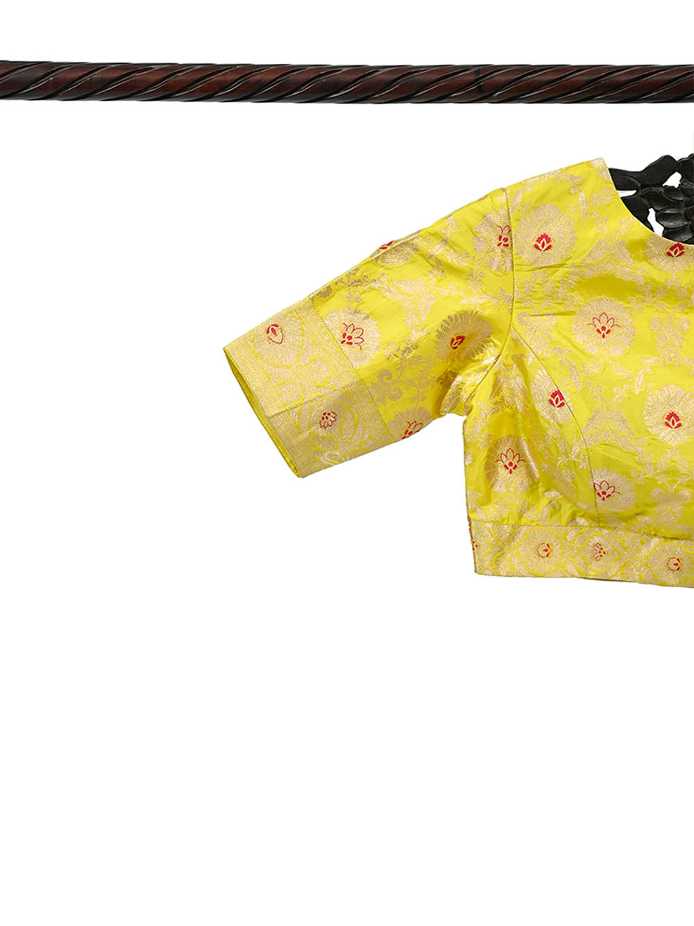 Lime Yellow Meenakari Uppada Silk Banarasi Ready-Made Blouse - Sacred Weaves