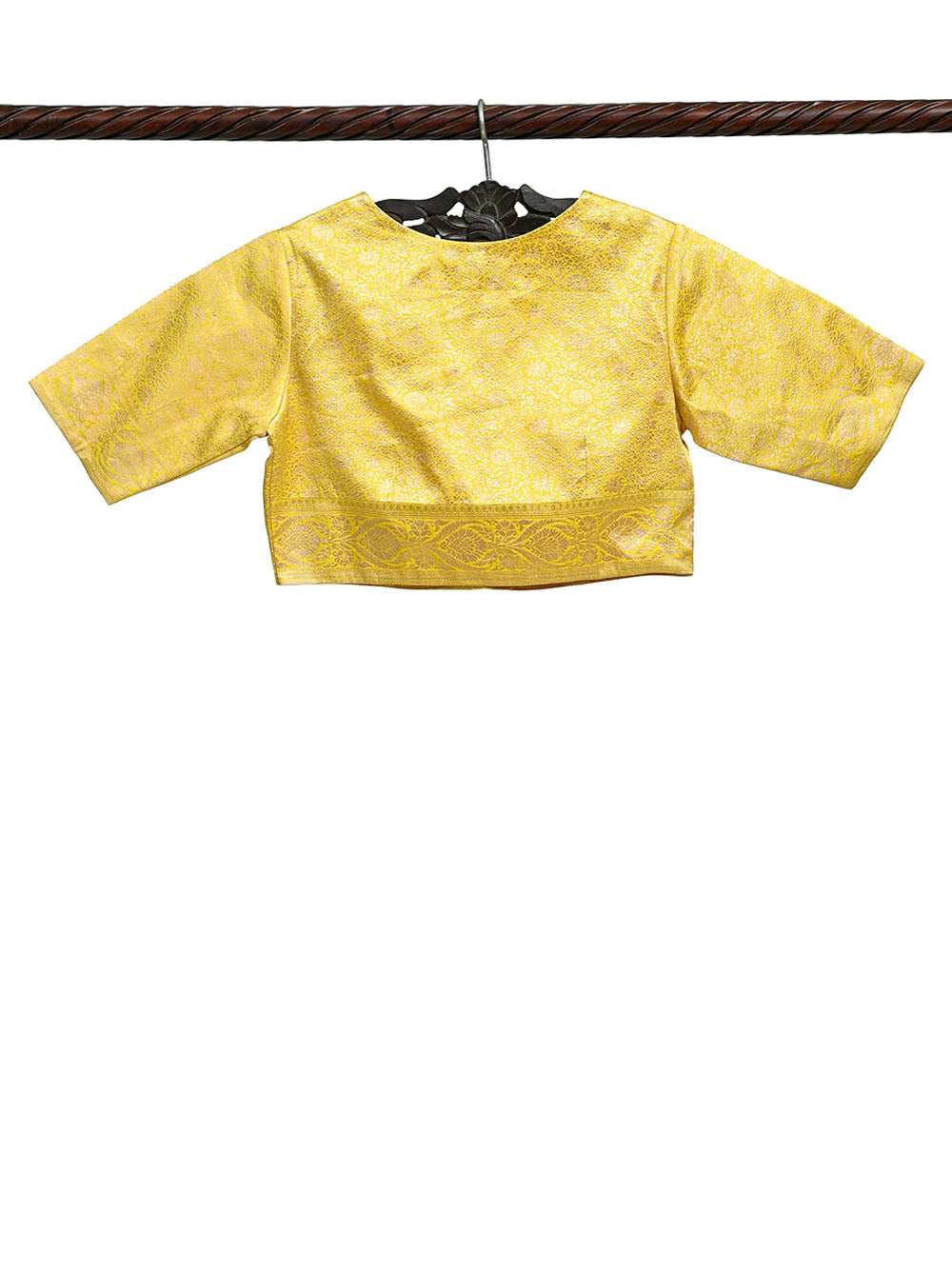 Lime Yellow Brocade Katan Silk Banarasi Ready-Made Blouse