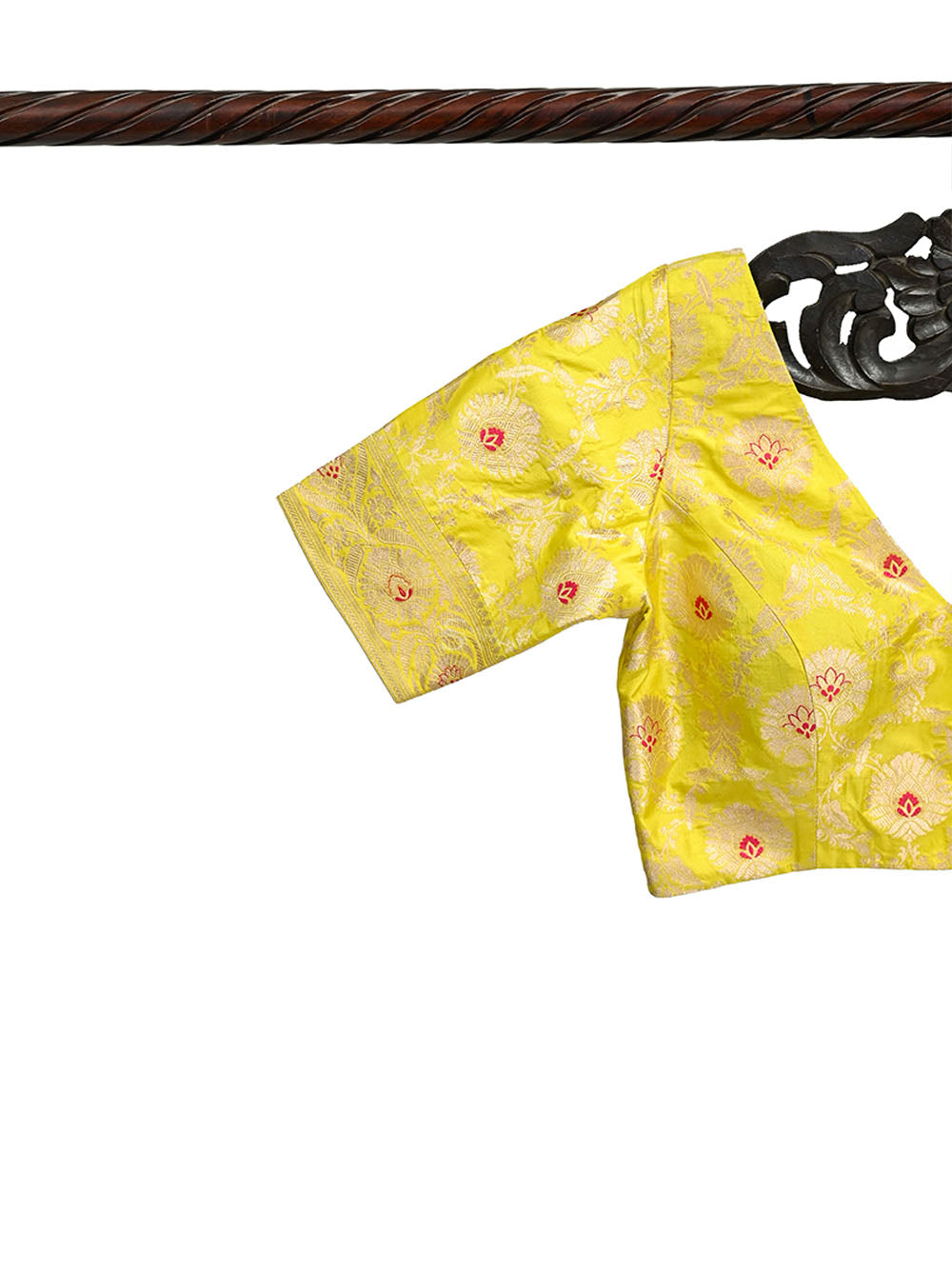 Lime Yellow Meenakari Uppada Silk Banarasi Ready-Made Blouse - Sacred Weaves