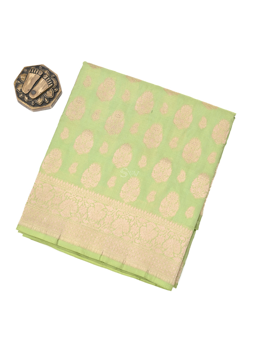 Pastel Green Boota Uppada Katan Silk Handloom Banarasi Saree