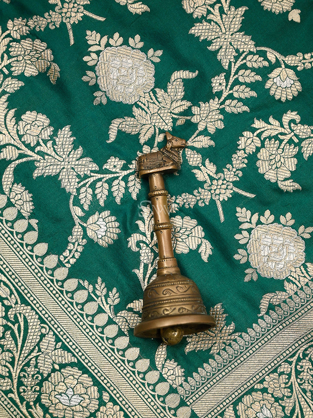 Bottle Green Jaal Katan Silk Handloom Banarasi Saree