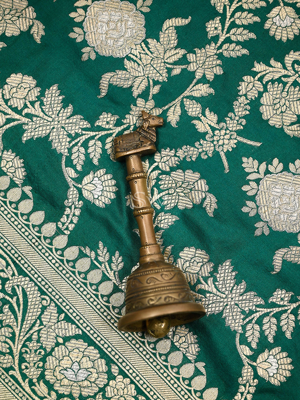 Bottle Green Jaal Katan Silk Handloom Banarasi Saree