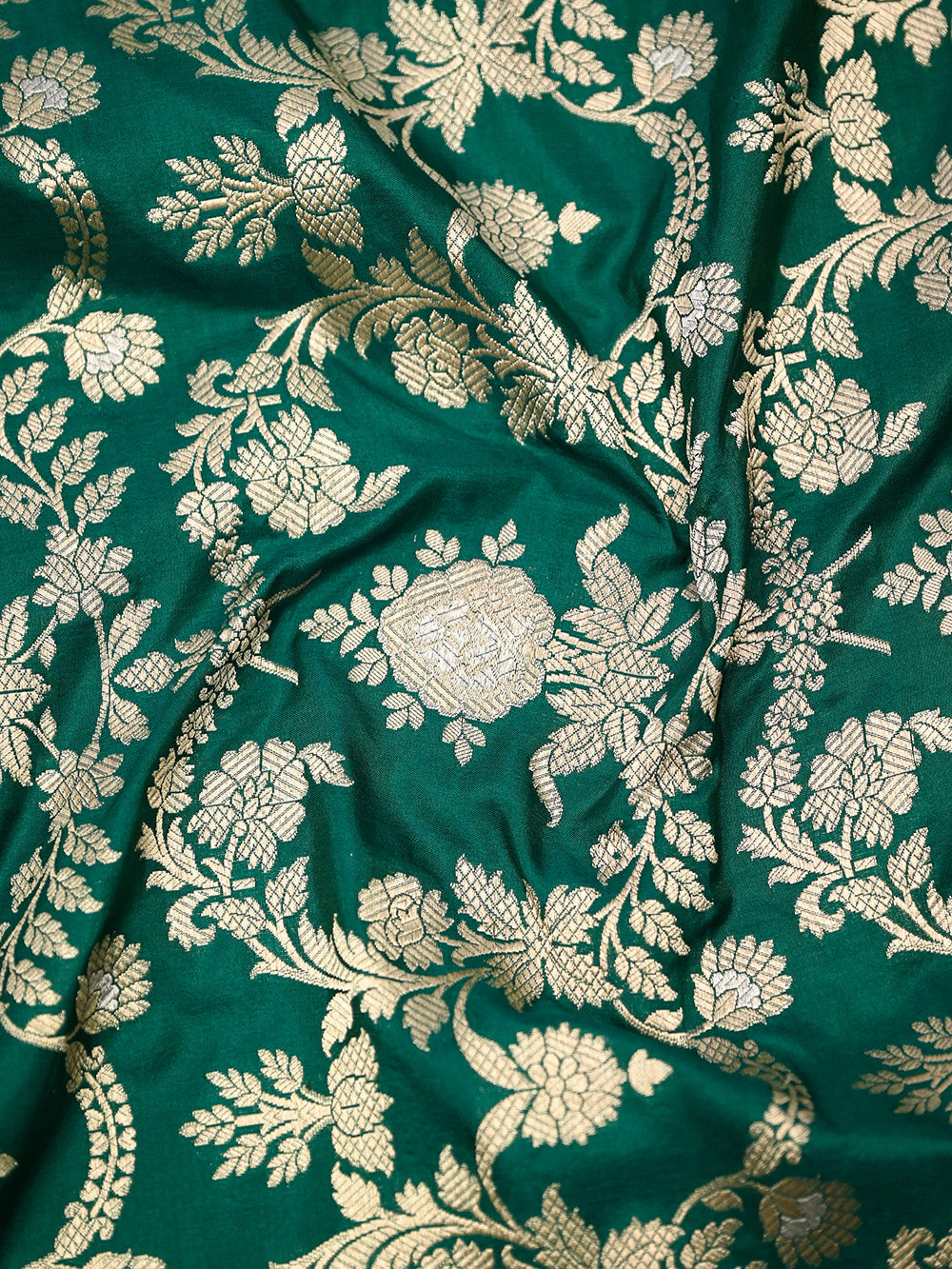 Bottle Green Jaal Katan Silk Handloom Banarasi Saree