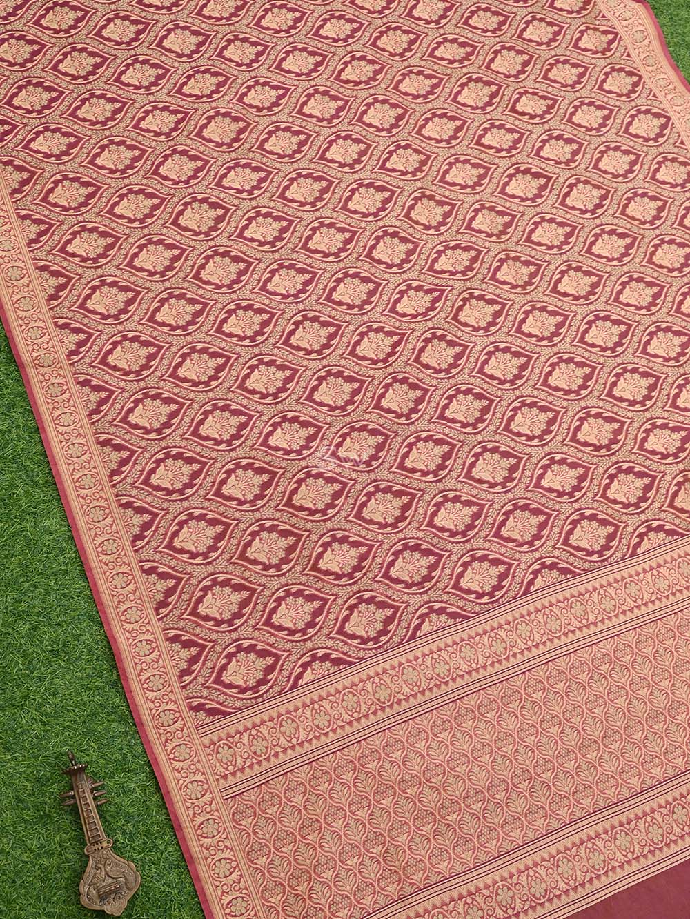 Dark Magenta Orange Jaal Cotton Silk Handloom Banarasi Saree - Sacred Weaves