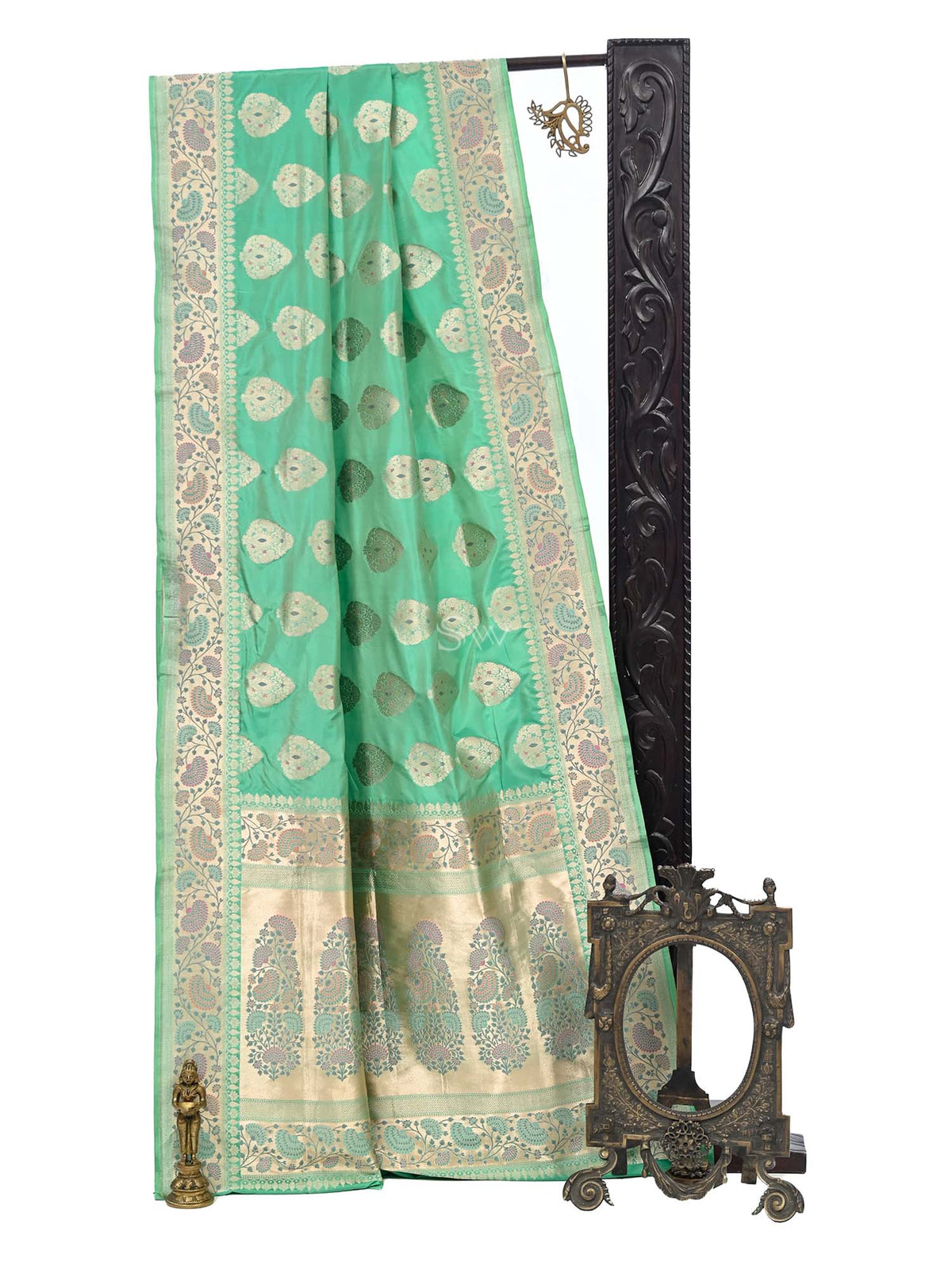 Sea Green Meenakari Boota Katan Silk Handloom Banarasi Saree