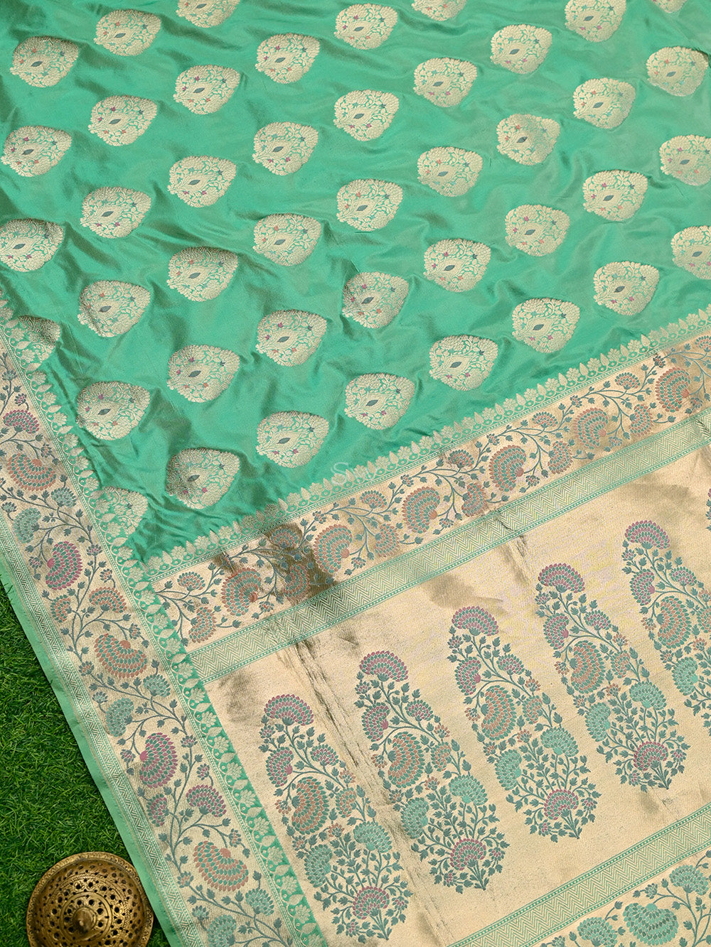 Sea Green Meenakari Boota Katan Silk Handloom Banarasi Saree