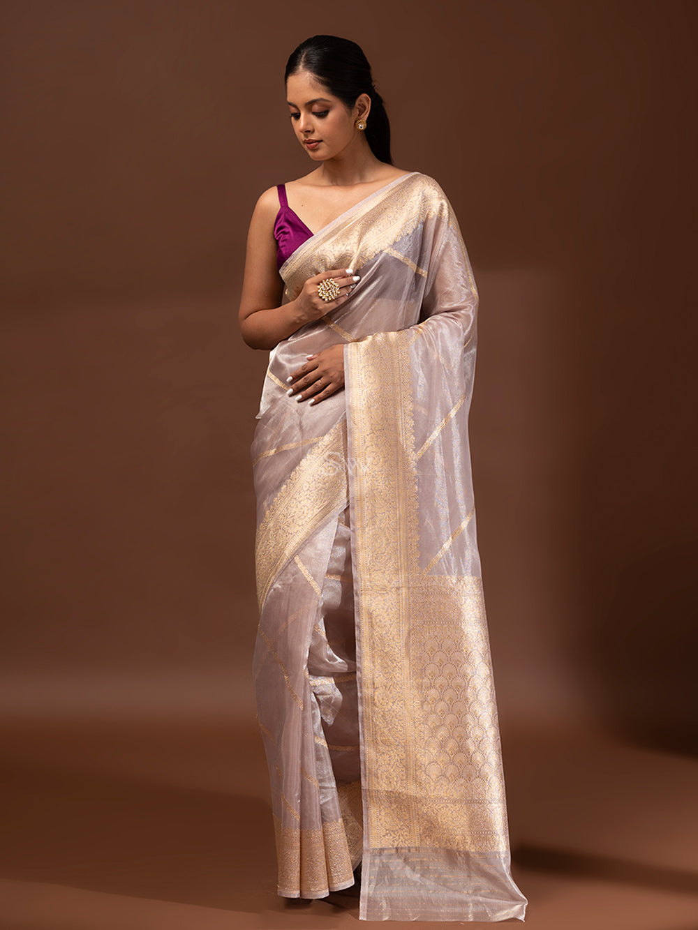 Grey Woven With Pure Banarasi Tissue Silk Saree | Laxmi Style