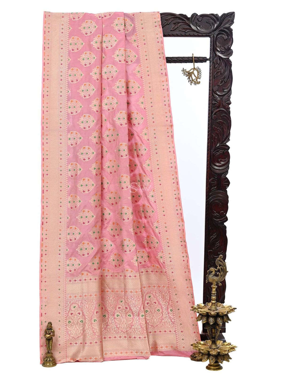 Light Pink Meenakari Boota Katan Silk Handloom Banarasi Saree