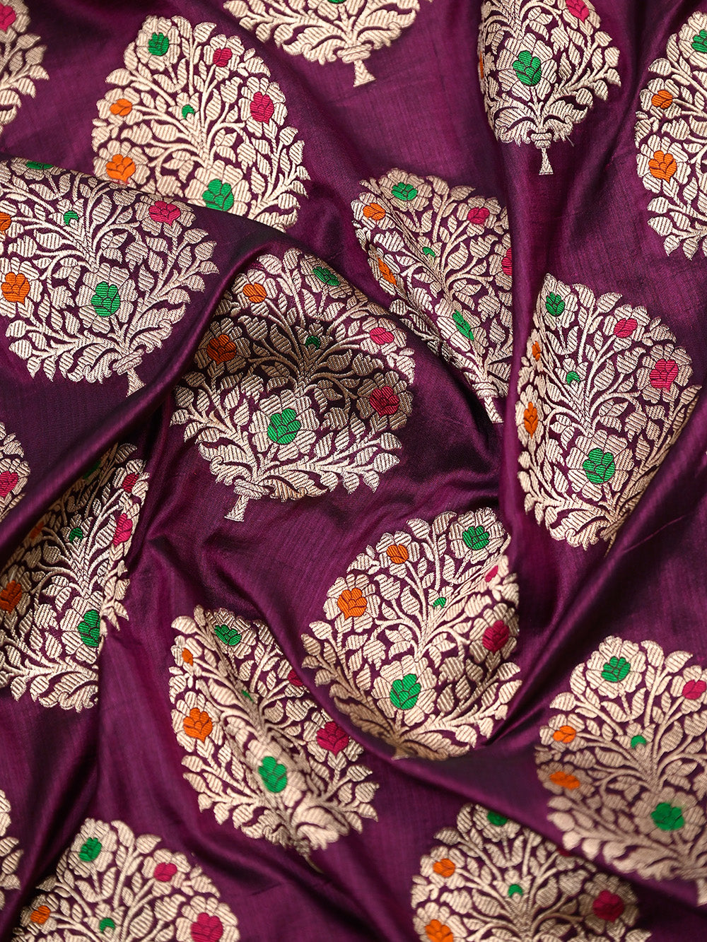 Wine Meenakari Boota Katan Silk Handloom Banarasi Saree