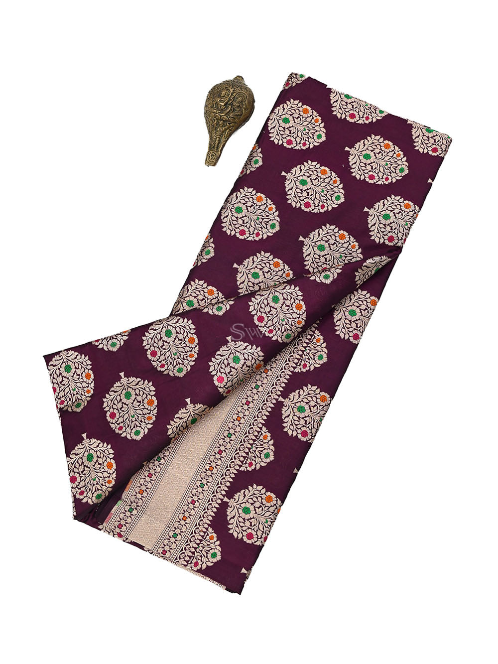 Wine Meenakari Boota Katan Silk Handloom Banarasi Saree