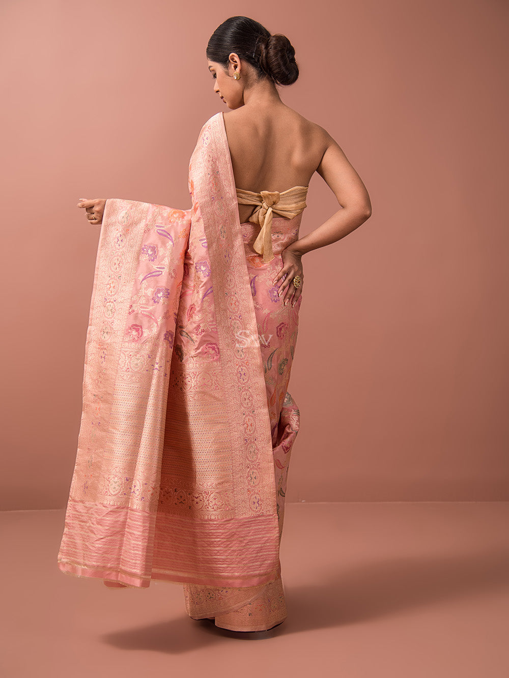 Dusky Pink Meenakari Katan Silk Handloom Banarasi Saree - Sacred Weaves