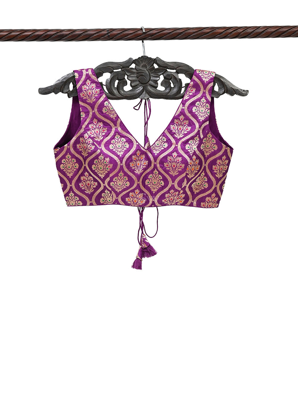 Purple Meenakari Uppada Silk Banarasi Ready-Made Blouse - Sacred Weaves