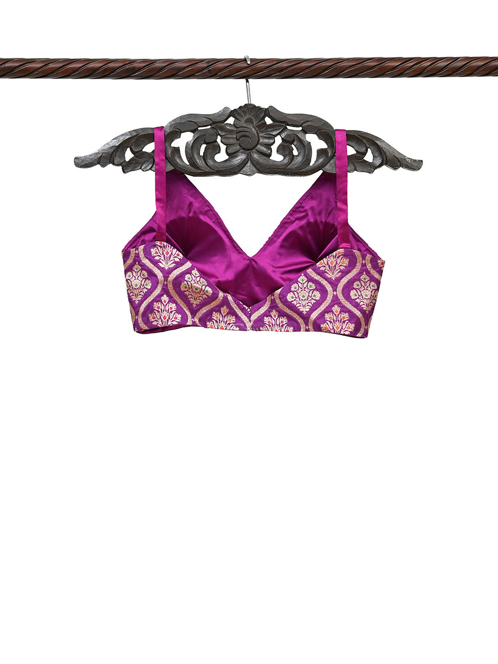 Purple Meenakari Uppada Silk Banarasi Ready-made Blouse - Sacred Weaves
