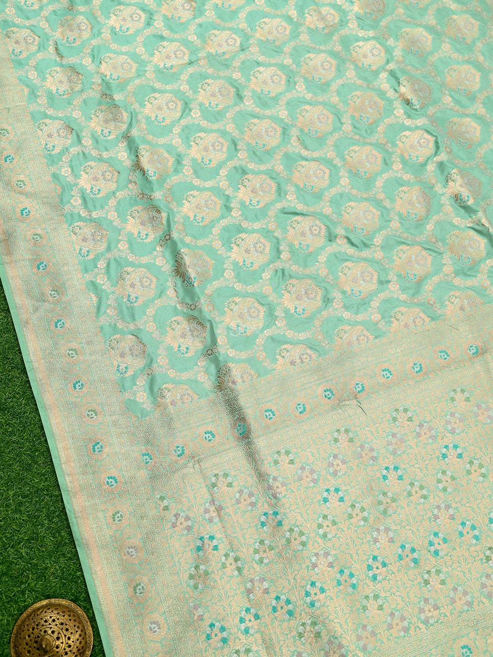 Sea Green Meenakari Jaal Katan Silk Handloom Banarasi Saree