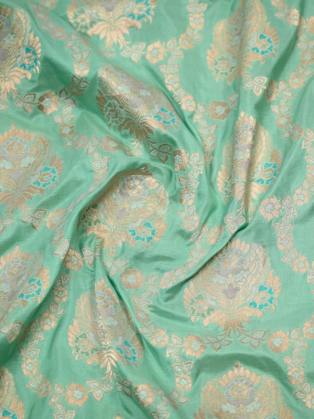 Sea Green Meenakari Jaal Katan Silk Handloom Banarasi Saree