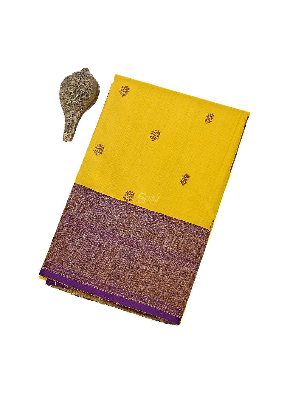 Yellow Booti Dupion Silk Handloom Banarasi Saree