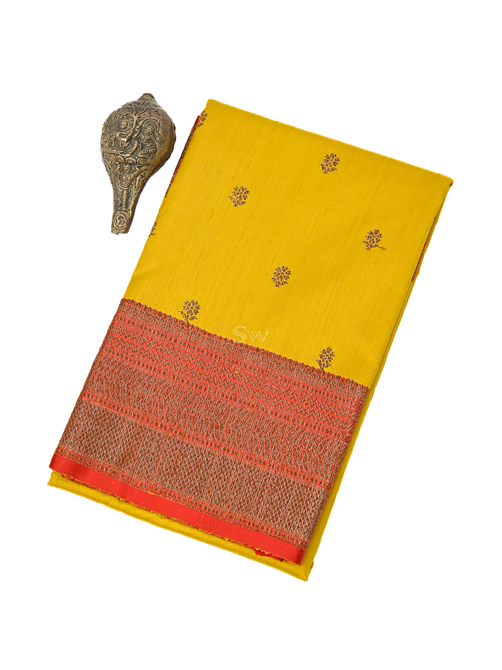 Yellow Booti Dupion Silk Handloom Banarasi Saree