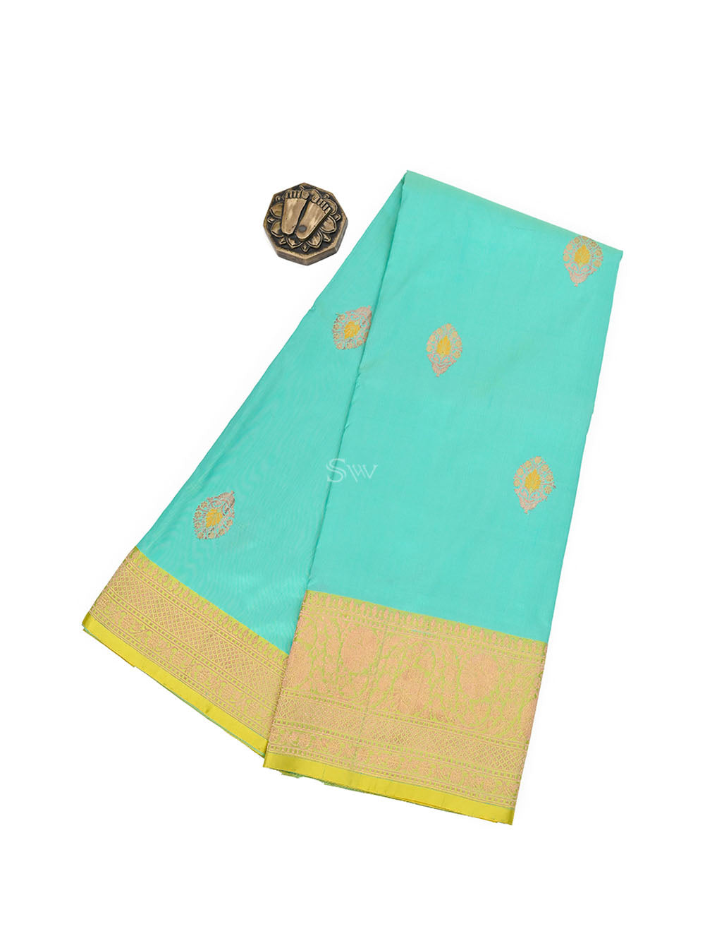 Turquoise Meenakari Boota Katan Silk Handloom Banarasi Saree