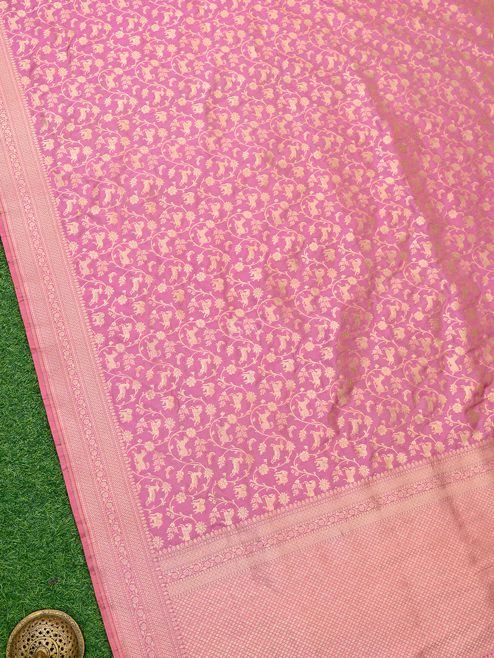 Pink Uppada Jaal Katan Silk Handloom Banarasi Saree - Sacred Weaves