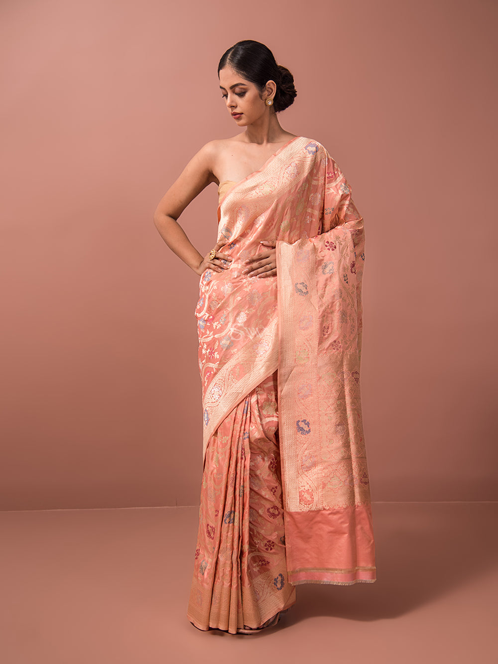Buy Peach Banarasi Silk Indian Wedding Saree Online - SARV05923