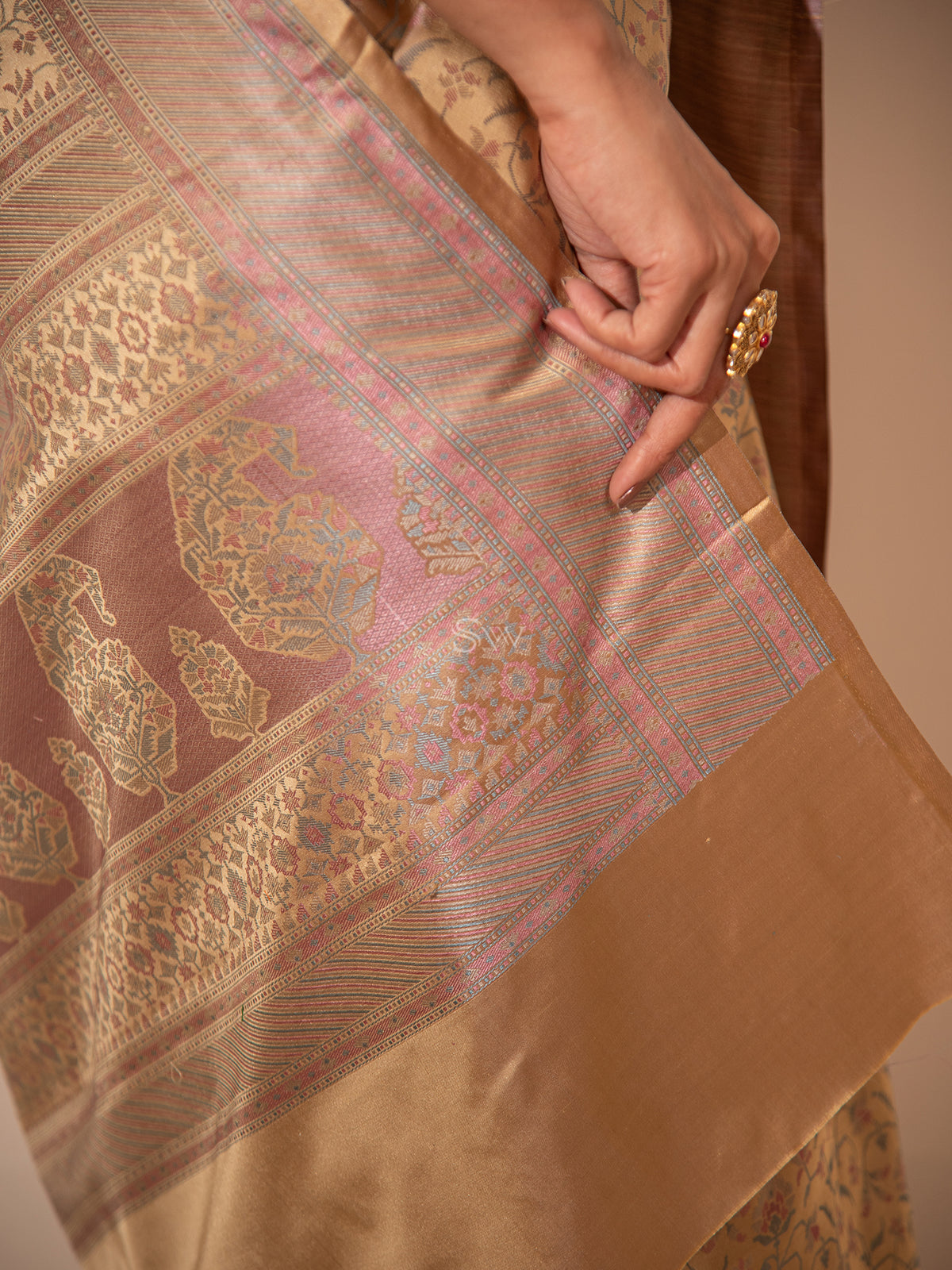 Dark Beige Tanchoi Silk Handloom Banarasi Saree - Sacred Weaves