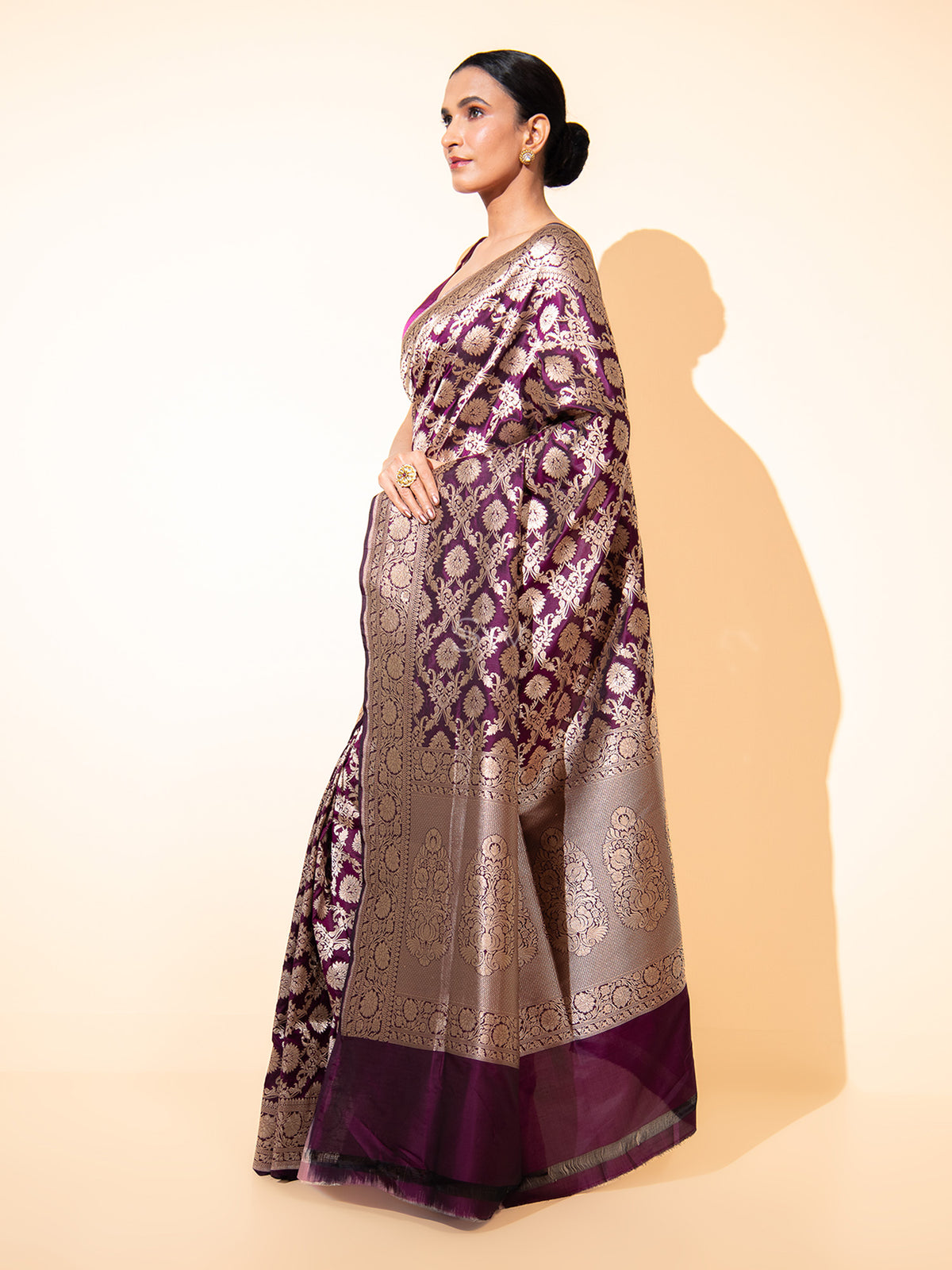 Dark Purple Uppada Katan Silk Handloom Banarasi Saree - Sacred Weaves