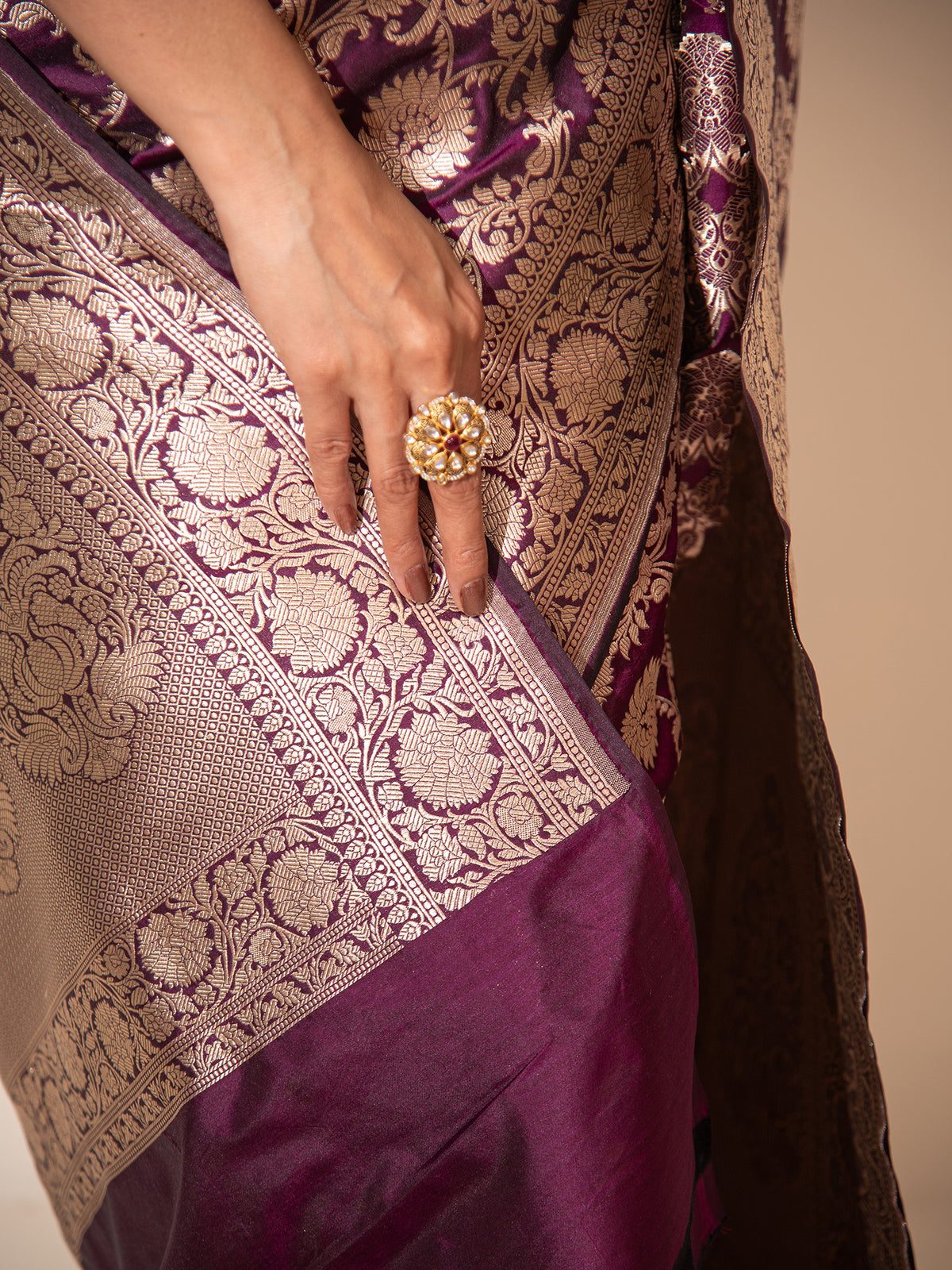 Dark Purple Uppada Katan Silk Handloom Banarasi Saree - Sacred Weaves