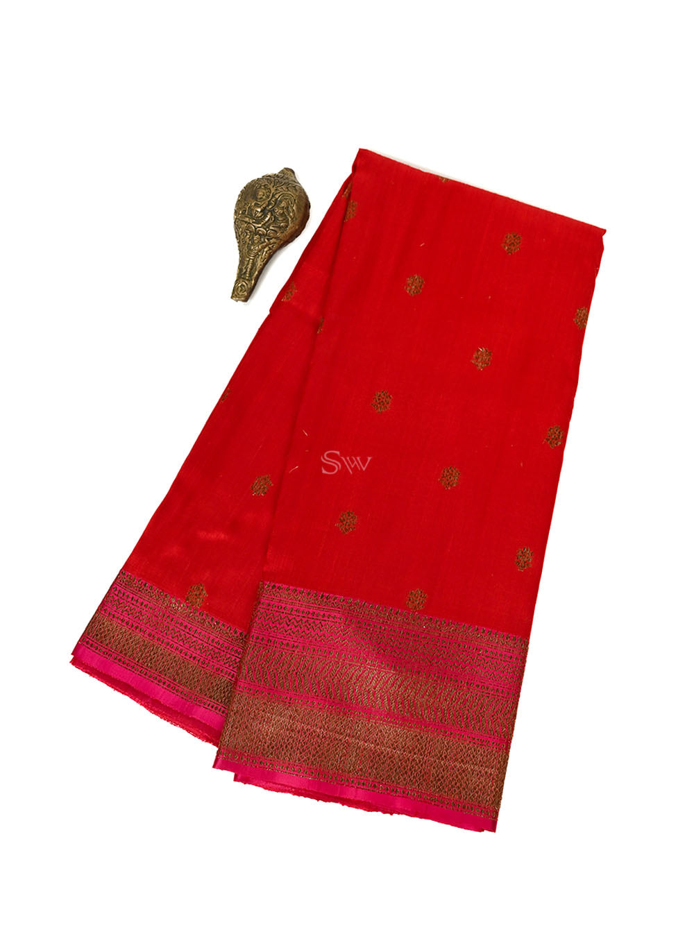 Red Booti Dupion Silk Handloom Banarasi Saree