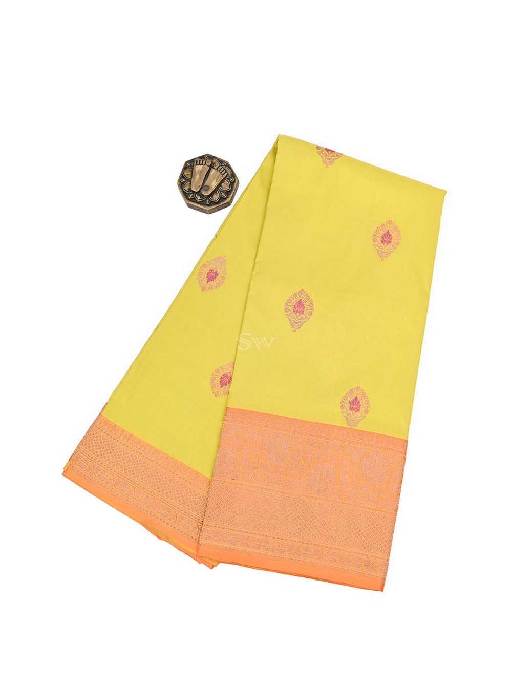 Lime Yellow Meenakari Boota Katan Silk Handloom Banarasi Saree