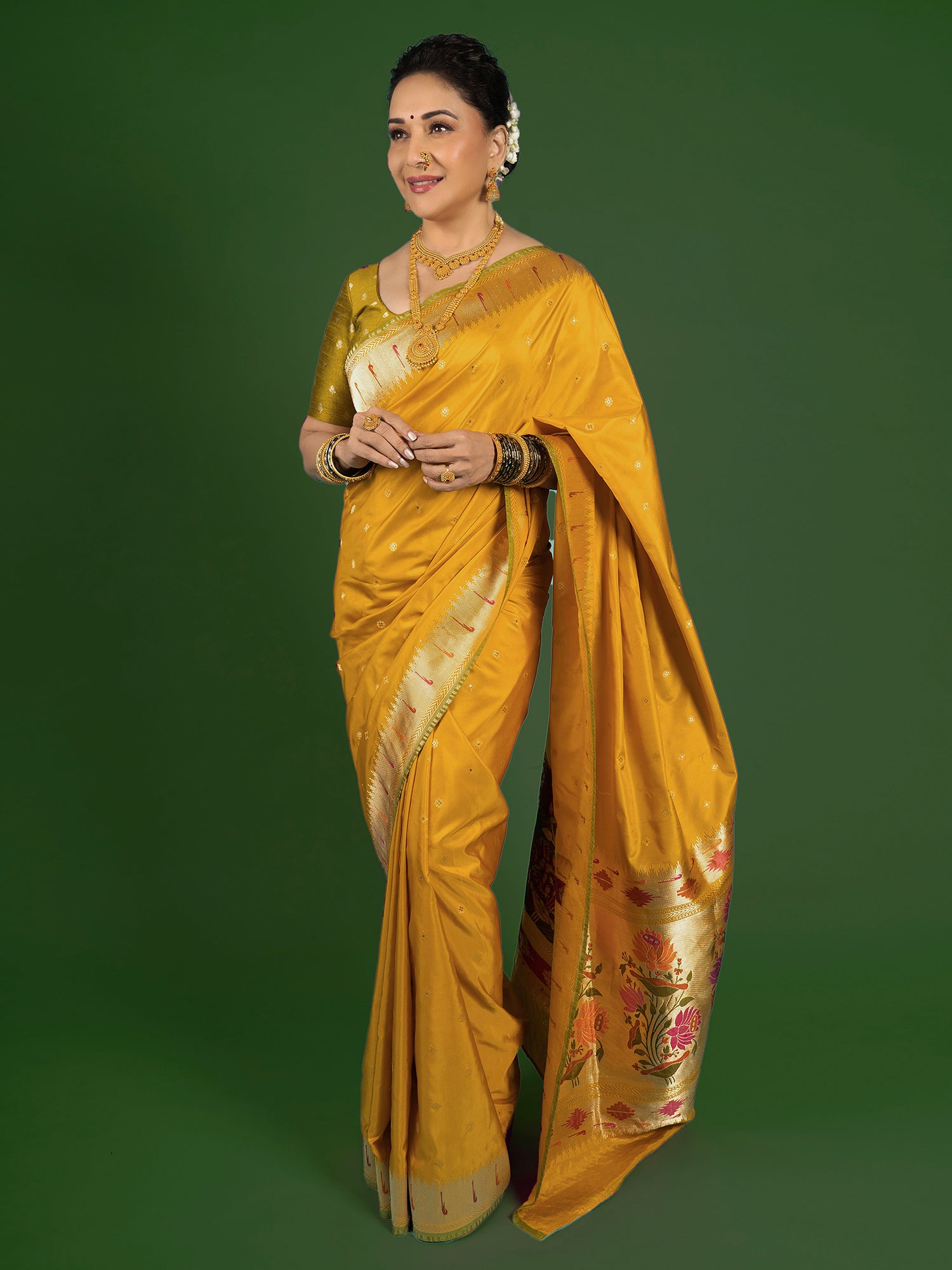 Mustard Paithani Katan Silk Handloom Banarasi Saree - Sacred Weaves 