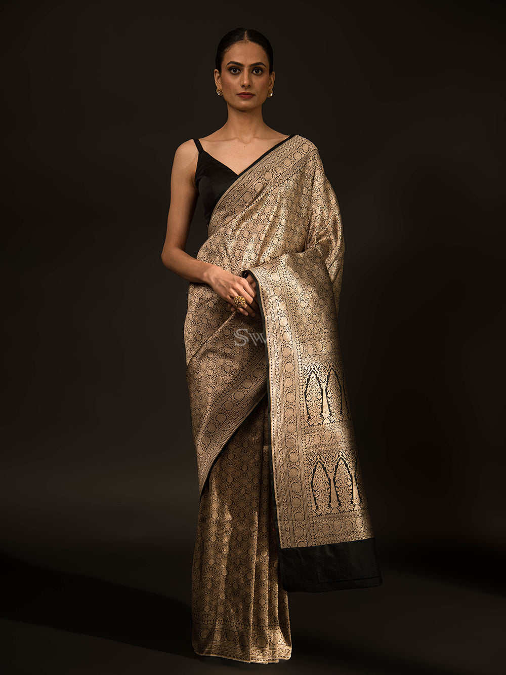 Satin Brocade Silk Fabric - Black – Banaras Weaves Clothing