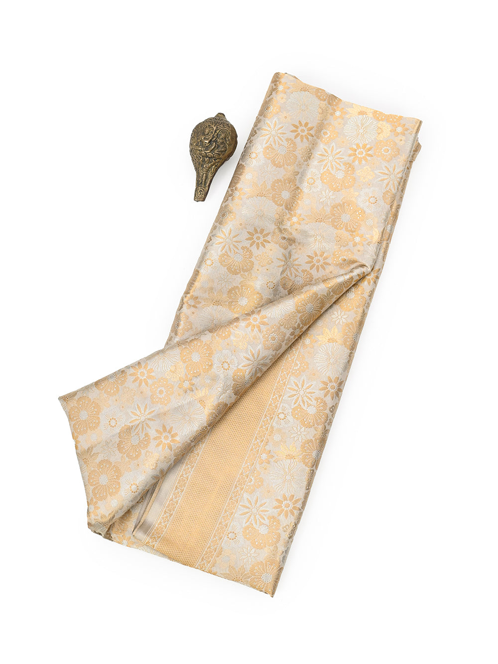 Beige Jaal Katan Silk Handloom Banarasi Saree