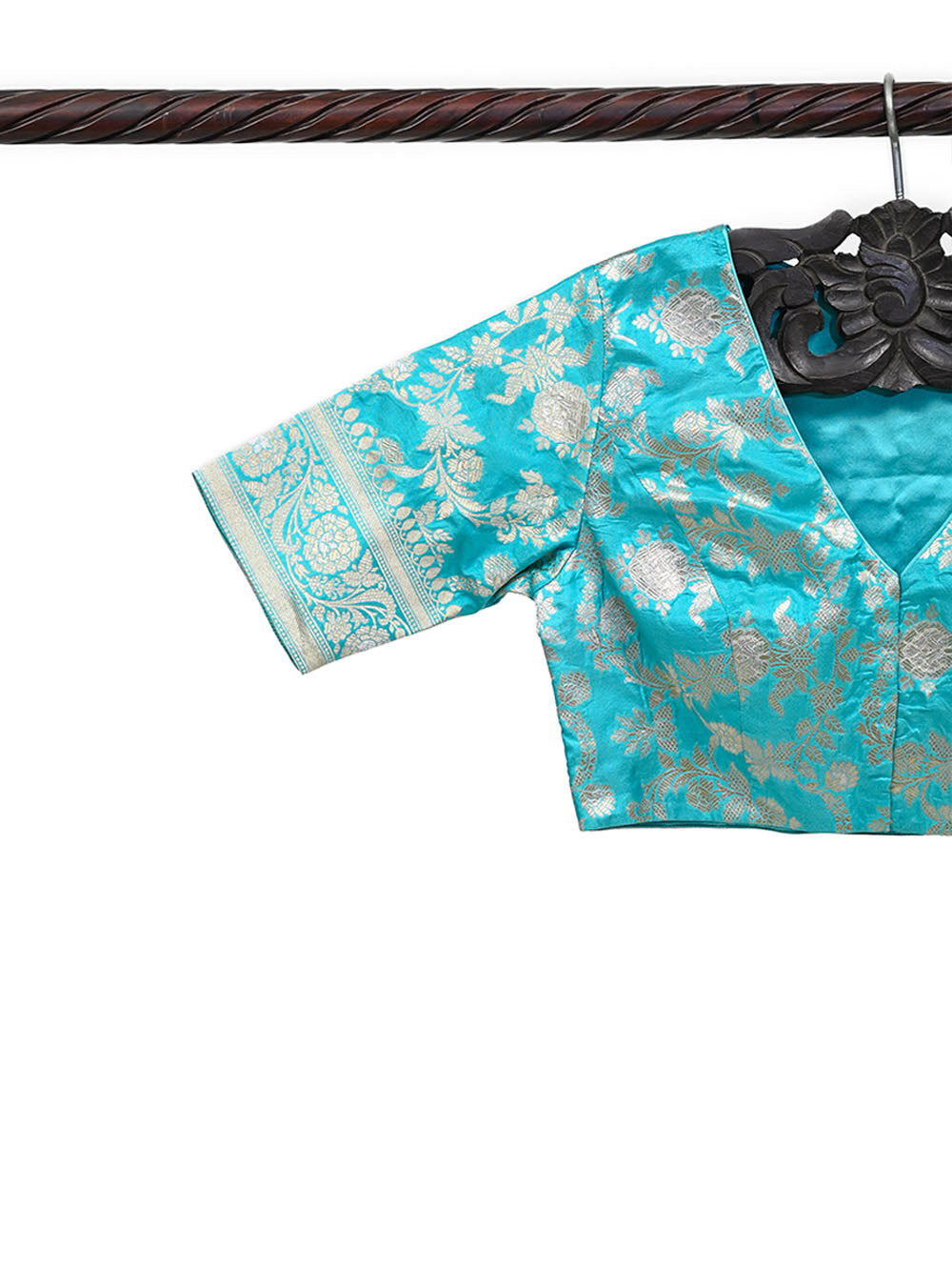 Sky Blue Uppada Silk Banarasi Ready-Made Blouse - Sacred Weaves