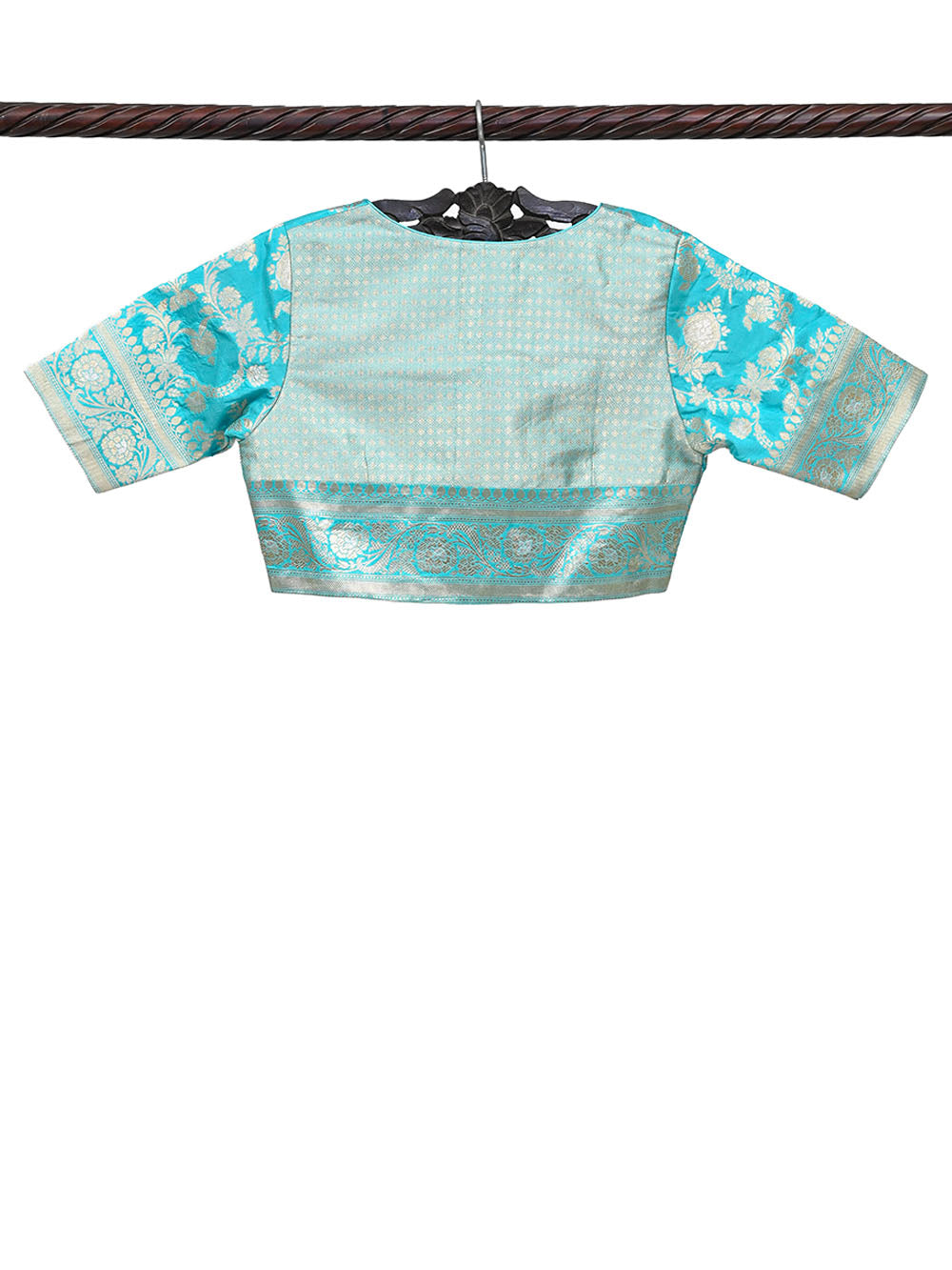 Sky Blue Uppada Silk Banarasi Ready-Made Blouse - Sacred Weaves