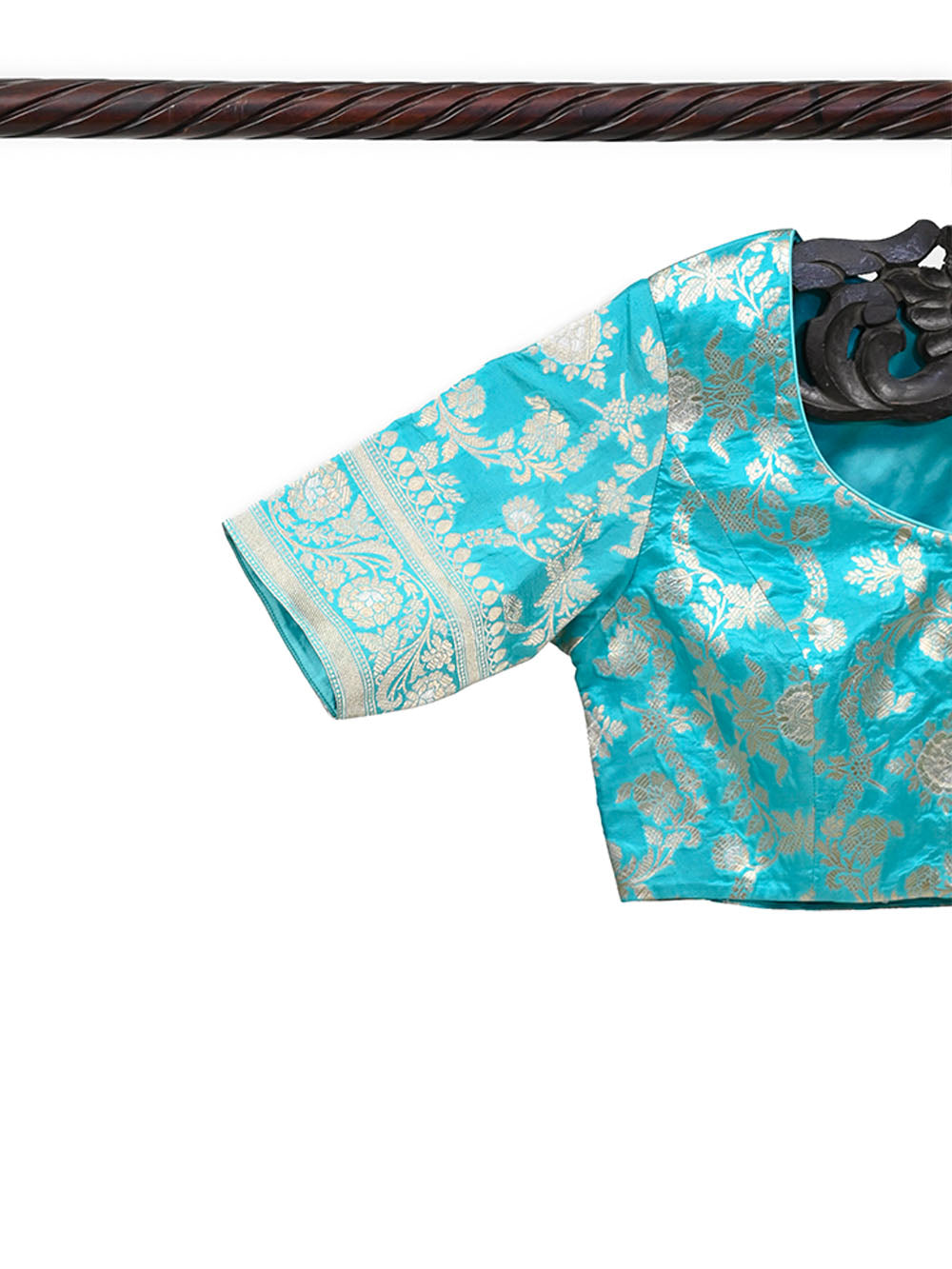 Sky Blue Uppada Silk Banarasi Ready-Made Blouse - Sacred Weaves