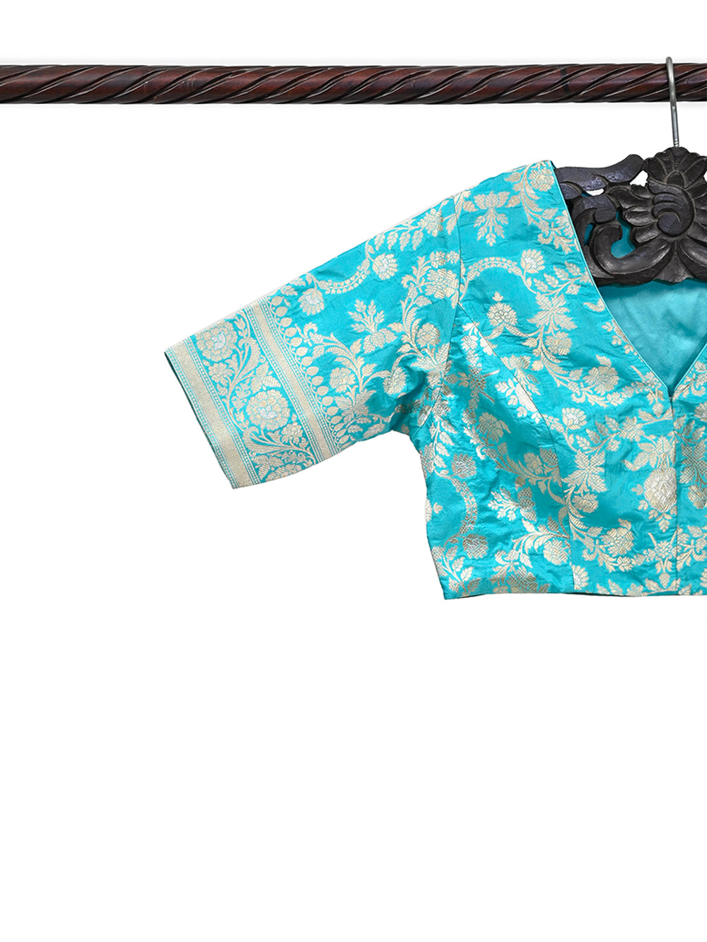 Sky Blue Uppada Silk Banarasi Ready-Made Blouse - Sacred Weaves