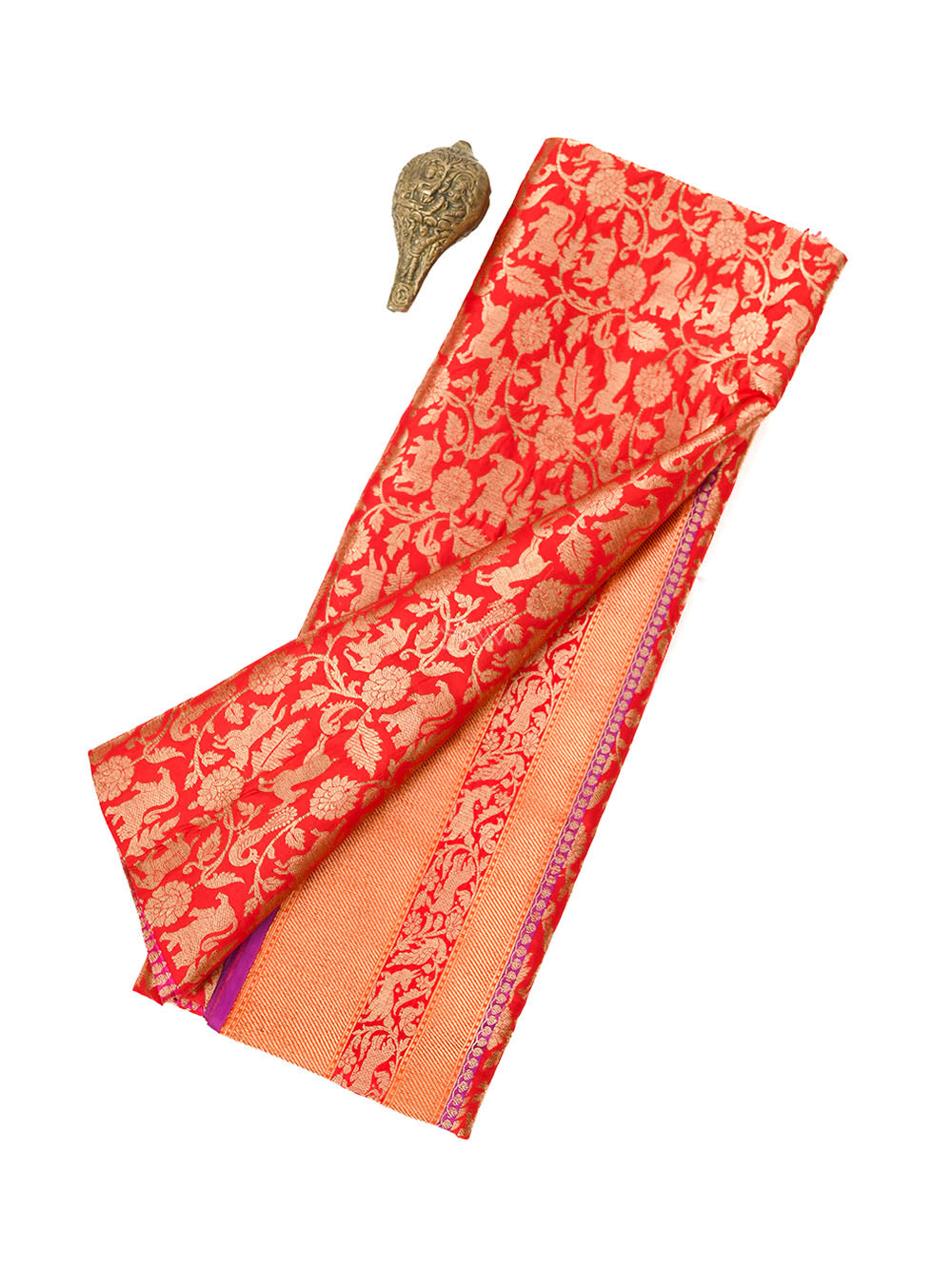 Red Shikargah Katan Silk Handloom Banarasi Saree - Sacred Weaves