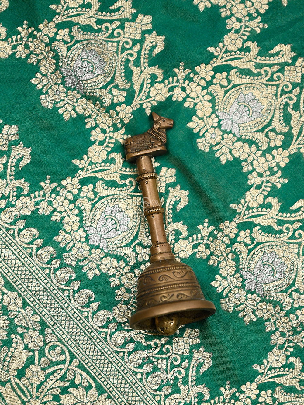 Bottle Green Jaal Katan Silk Handloom Banarasi Saree