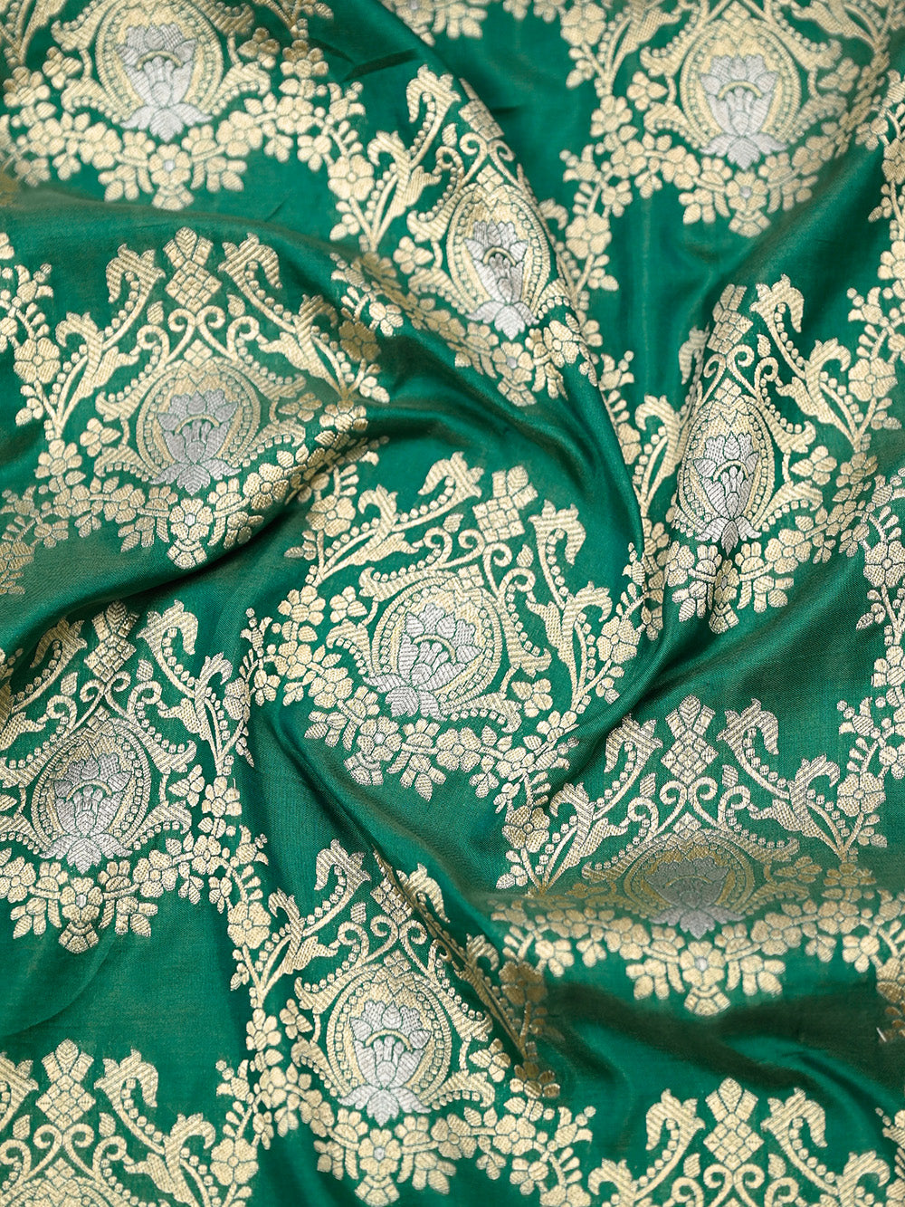 Bottle Green Jaal Katan Silk Handloom Banarasi Saree